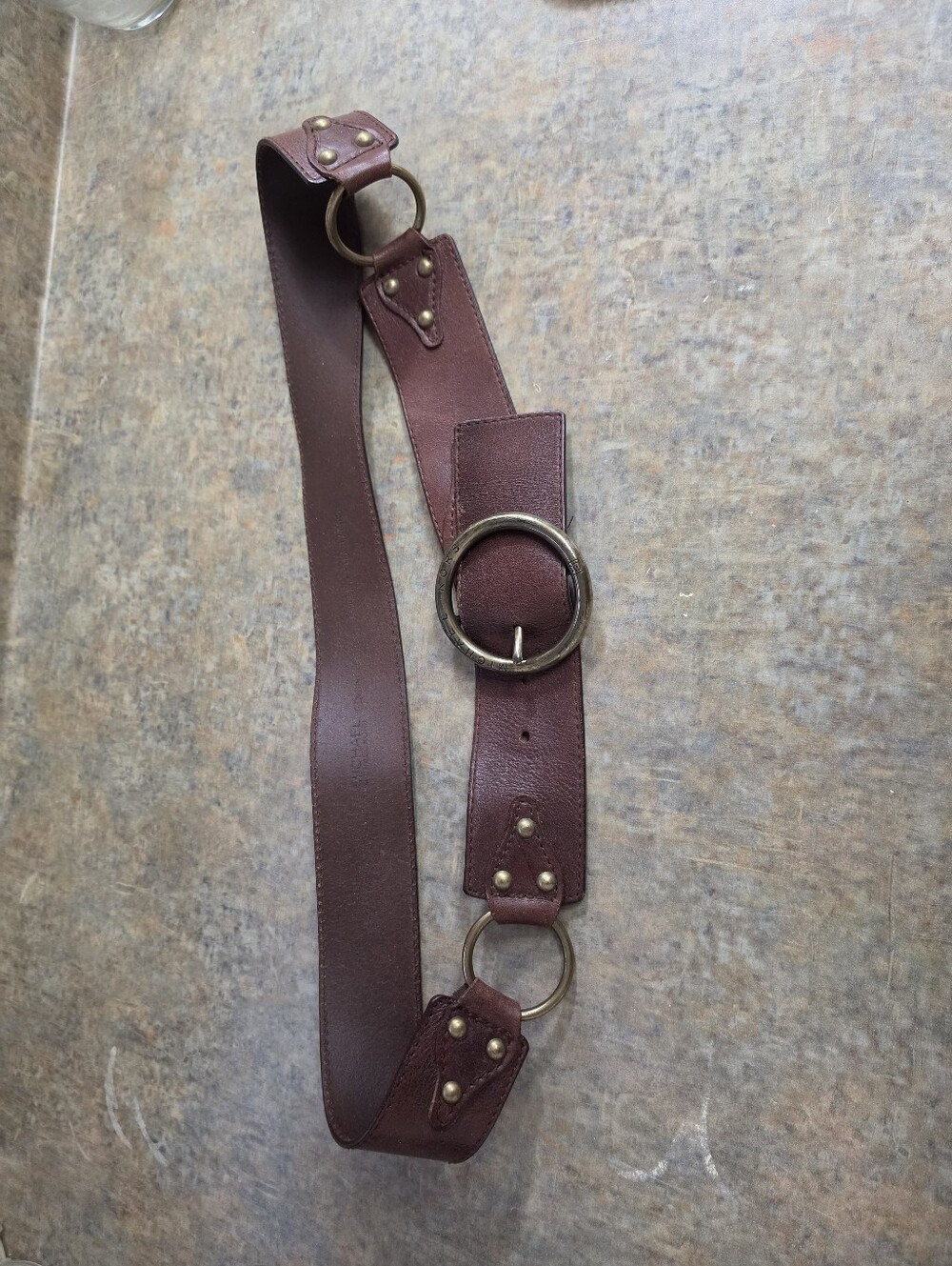 Michael Kors Brown Leather Ring-Detail Waist Belt